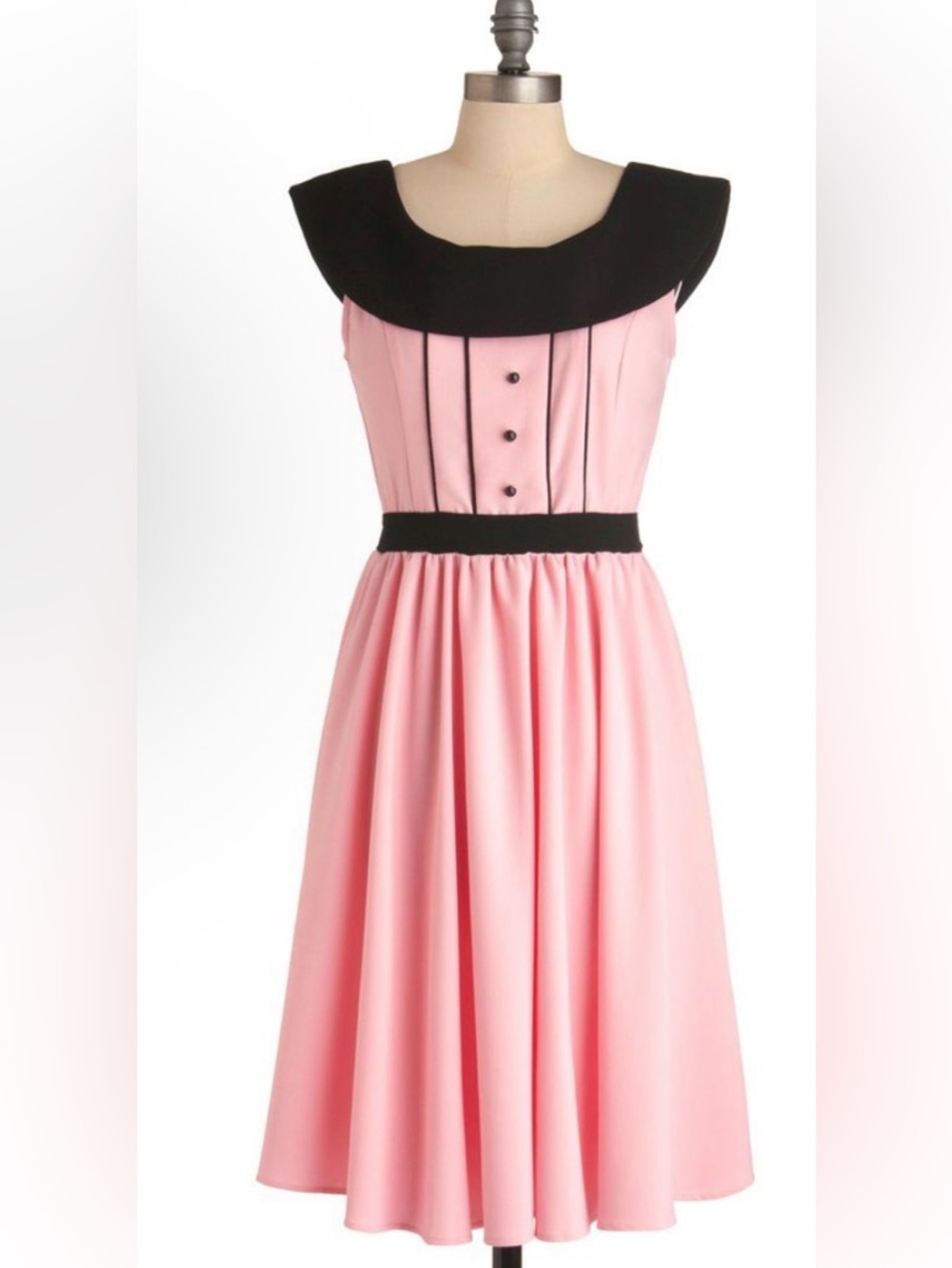 Folter 50s Retro Pink Dress with Black Collar and Waistband